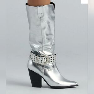Silver Knee-High Women's Cowboy Boots